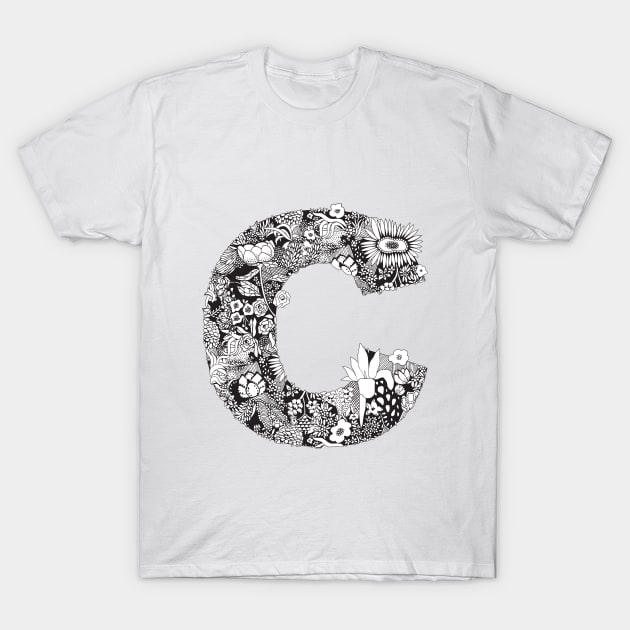 Floral C Letter T-Shirt by HayleyLaurenDesign